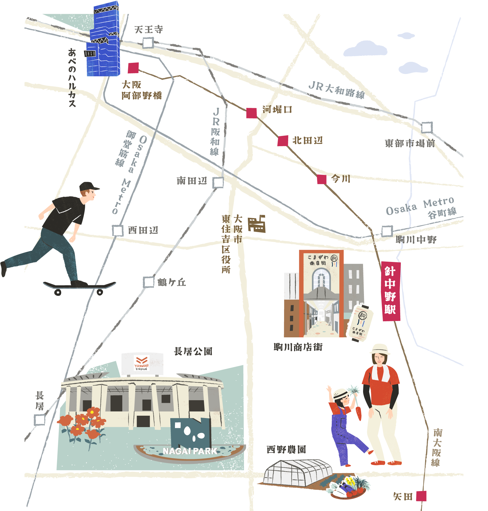 東住吉區エリア周辺イラストマップ
